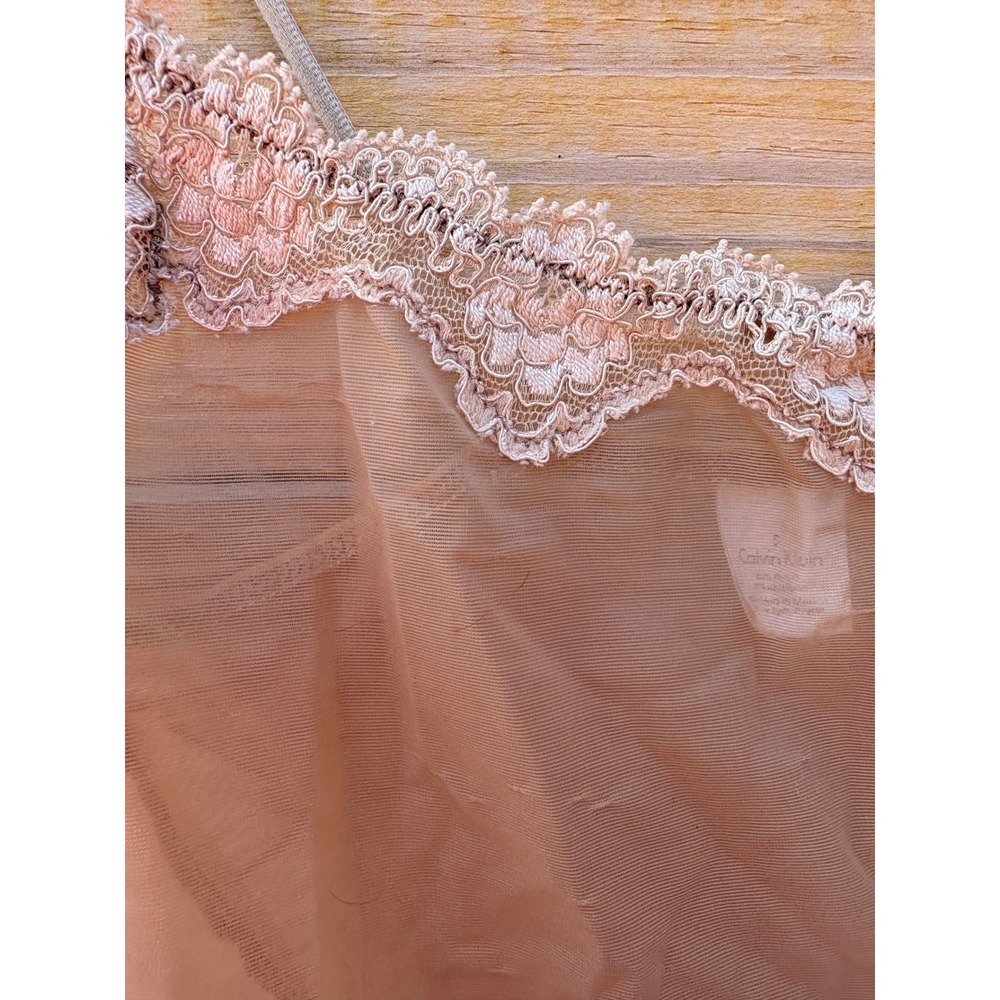 Calvin Klein Sheer Mesh Lace Trim Camisole Nude Tan Small Sleeveless Slim Fit - Picture 3 of 7